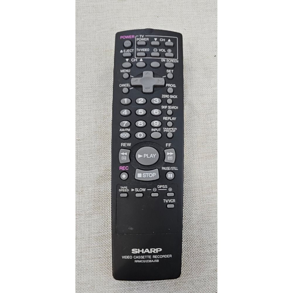 Sharp RRMCG1236AJSB Video Cassette Recorder VCR Remote Control Black OEM‎